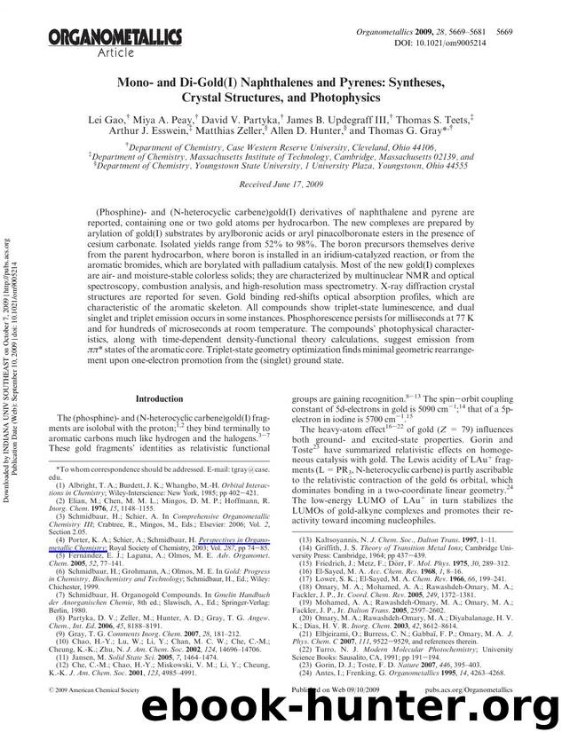 Mono- and Di-Gold(I) Naphthalenes and Pyrenes: Syntheses, Crystal Structures, and Photophysics by unknow