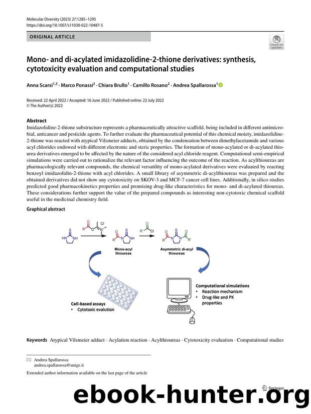 Mono- and di-acylated imidazolidine-2-thione derivatives: synthesis, cytotoxicity evaluation and computational studies by Anna Scarsi & Marco Ponassi & Chiara Brullo & Camillo Rosano & Andrea Spallarossa