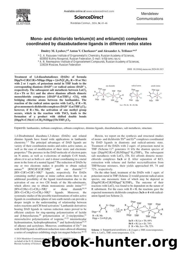 Mono- and dichlorido terbium(iii) and erbium(iii) complexes coordinated by diazabutadiene ligands in different redox states by Dmitry M. Lyubov & Anton V. Cherkasov & Alexander A. Trifonov