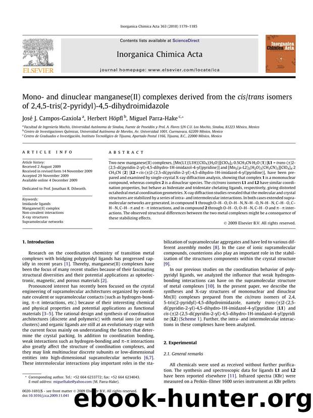 Mono- and dinuclear manganese(II) complexes derived from the cistrans isomers of 2,4,5-tris(2-pyridyl)-4,5-dihydroimidazole by José J. Campos-Gaxiola; Herbert Höpfl; Miguel Parra-Hake