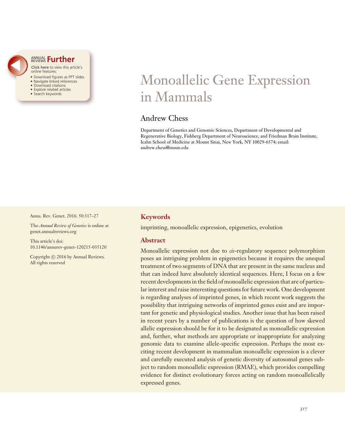 Monoallelic Gene Expression in Mammals by Andrew Chess