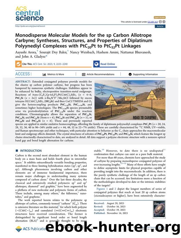 Monodisperse Molecular Models for the sp Carbon Allotrope Carbyne; Syntheses, Structures, and Properties of Diplatinum Polyynediyl Complexes with PtC20Pt to PtC52Pt Linkages by unknow