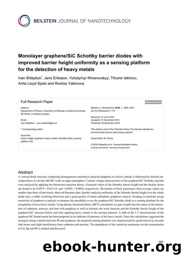 Monolayer grapheneSiC Schottky barrier diodes with improved barrier height uniformity as a sensing platform for the detection of heavy metals by unknow