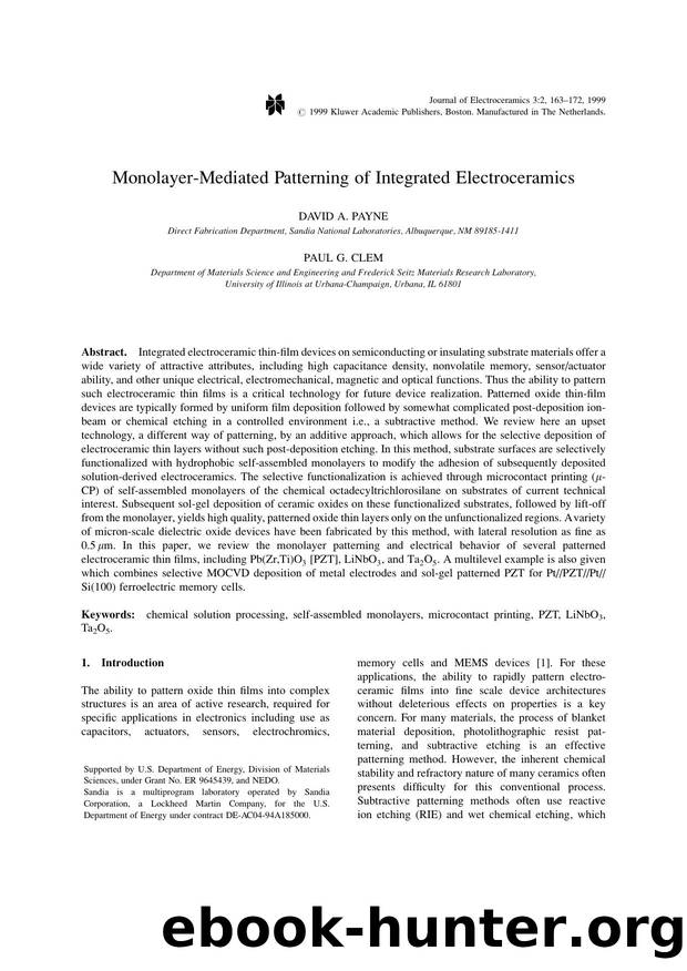 Monolayer-Mediated Patterning of Integrated Electroceramics by Unknown