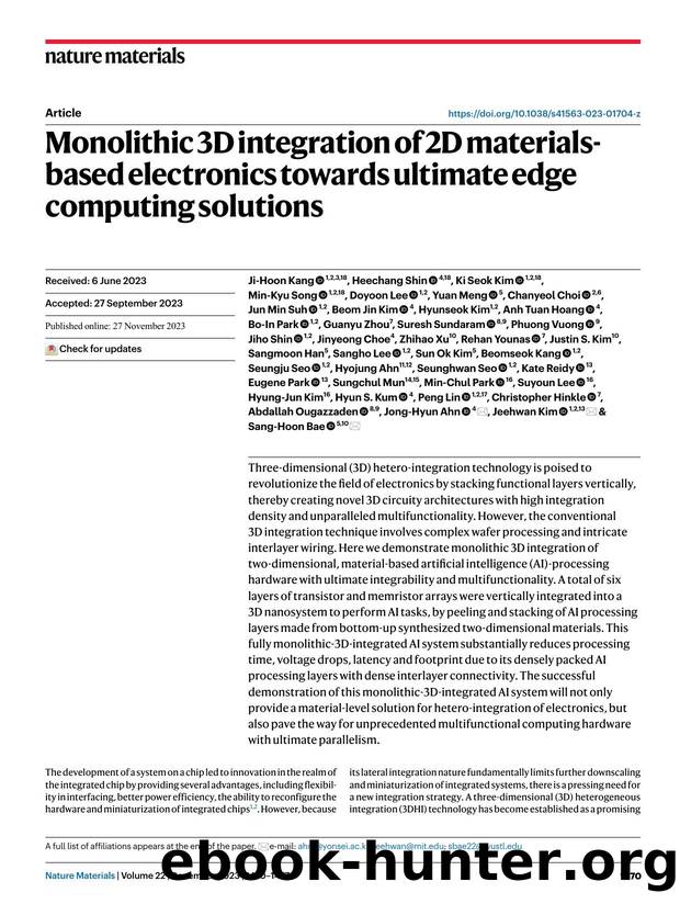 Monolithic 3D integration of 2D materials-based electronics towards ultimate edge computing solutions by unknow