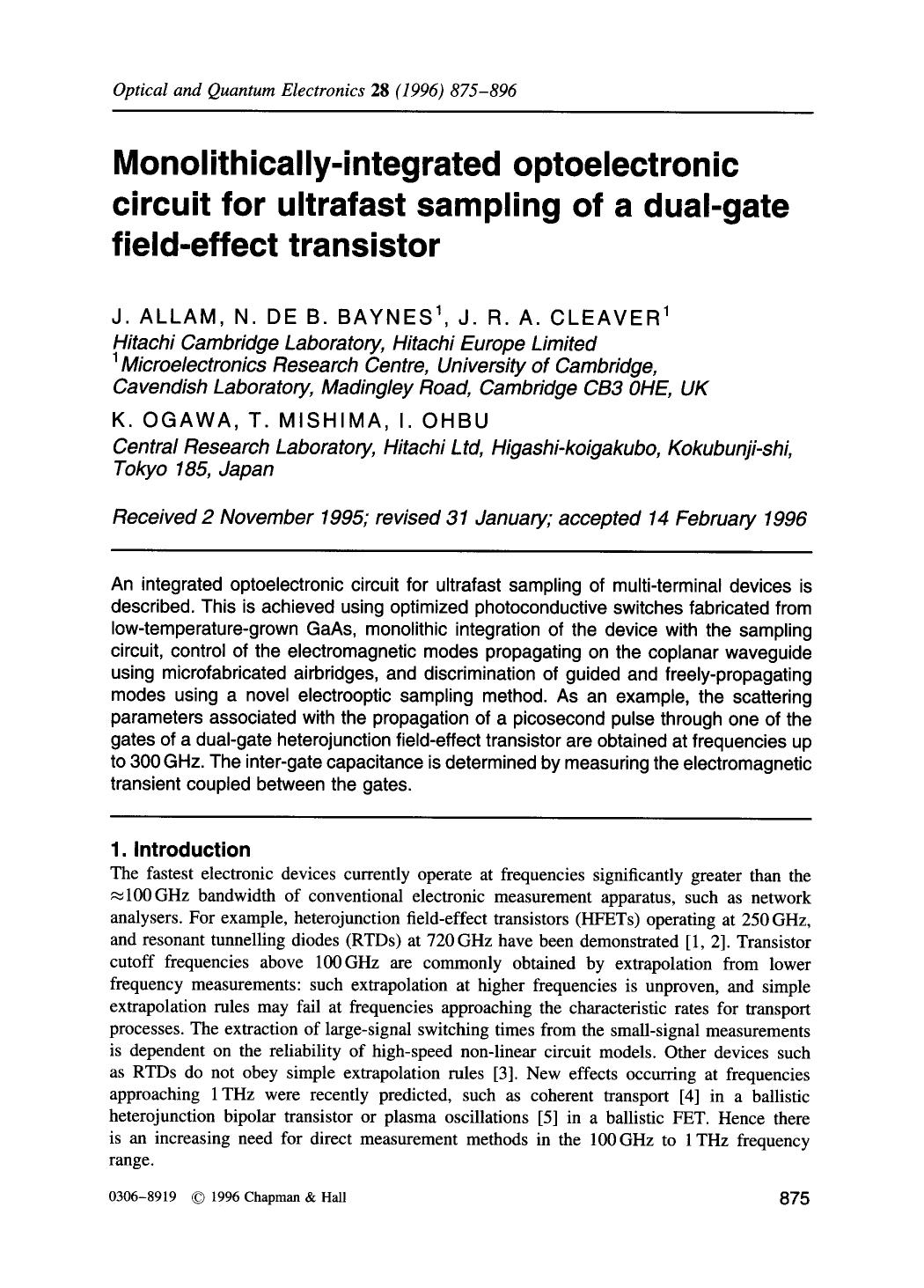 Monolithically-integrated optoelectronic circuit for ultrafast sampling of a dual-gate field-effect transistor by Unknown