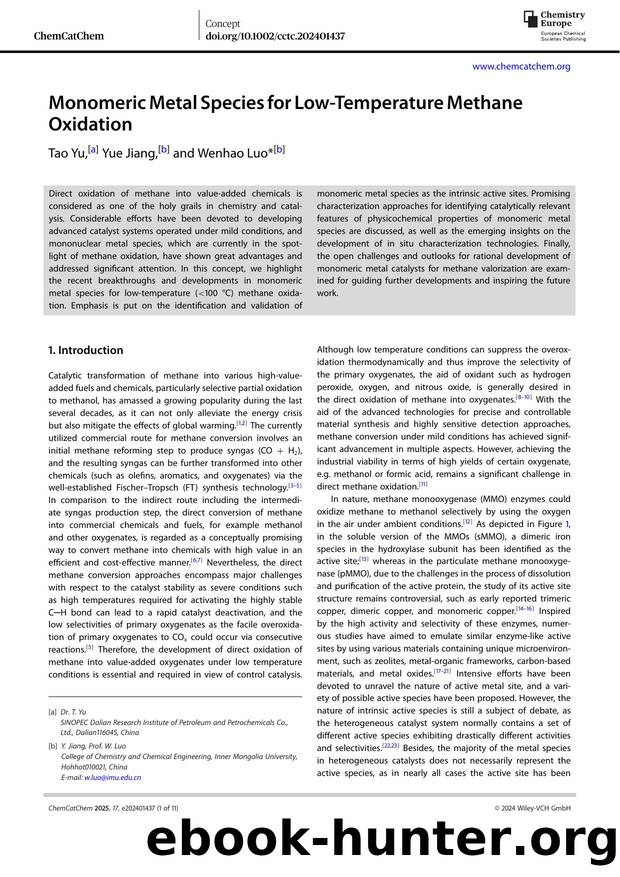 Monomeric Metal Species for Low‐Temperature Methane Oxidation by Unknown