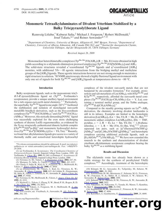 Monomeric Tetraalkylaluminates of Divalent Ytterbium Stabilized by a Bulky Tris(pyrazolyl)borate Ligand by Unknown