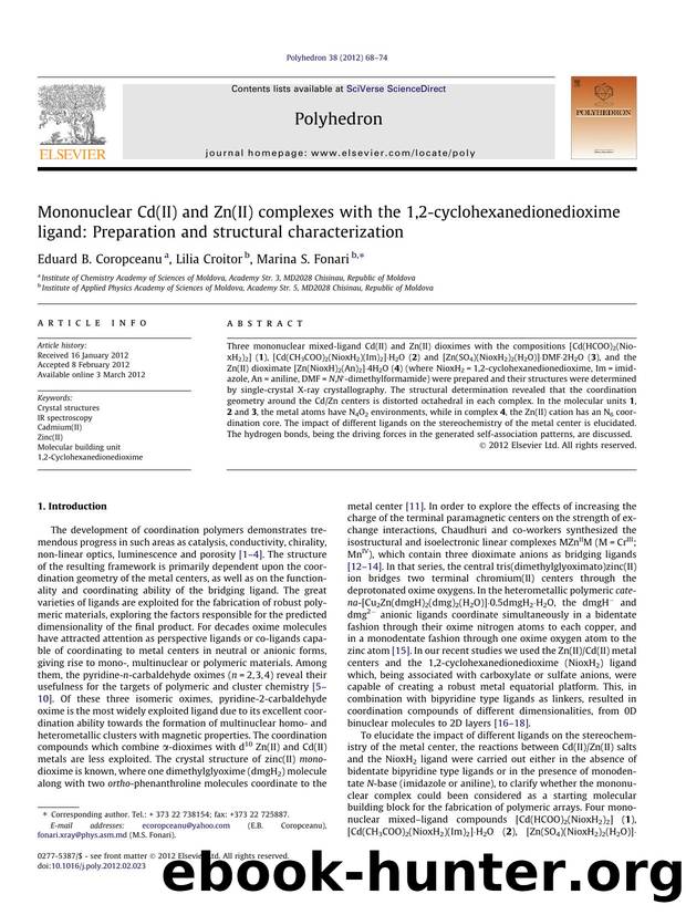 Mononuclear Cd(II) and Zn(II) complexes with the 1,2-cyclohexanedionedioxime ligand: Preparation and structural characterization by Eduard B. Coropceanu & Lilia Croitor & Marina S. Fonari