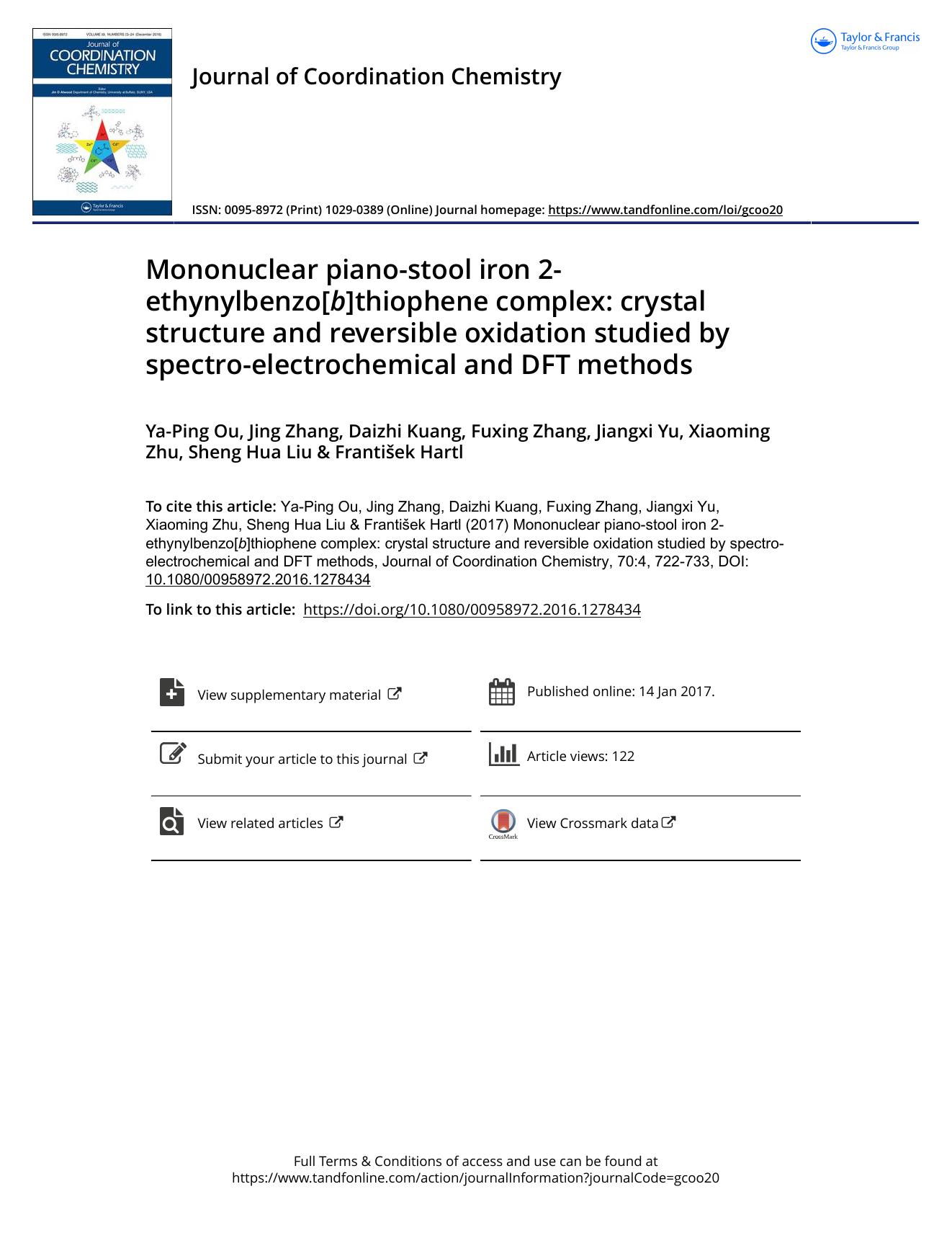 Mononuclear piano-stool iron 2-ethynylbenzo[b]thiophene complex: crystal structure and reversible oxidation studied by spectro-electrochemical and DFT methods by unknow