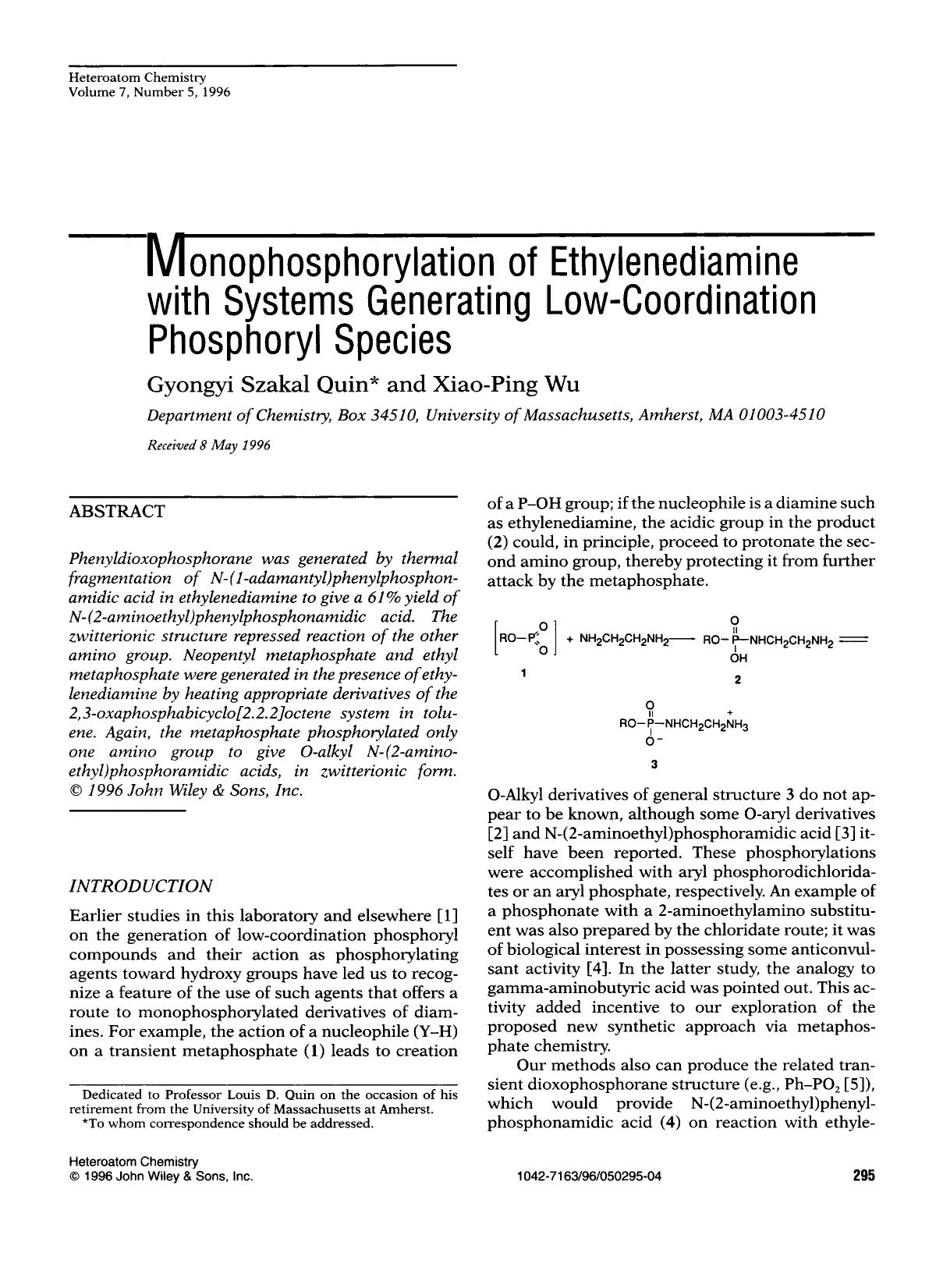 Monophosphorylation of ethylenediamine with systems generating low-coordination phosphoryl species by Unknown