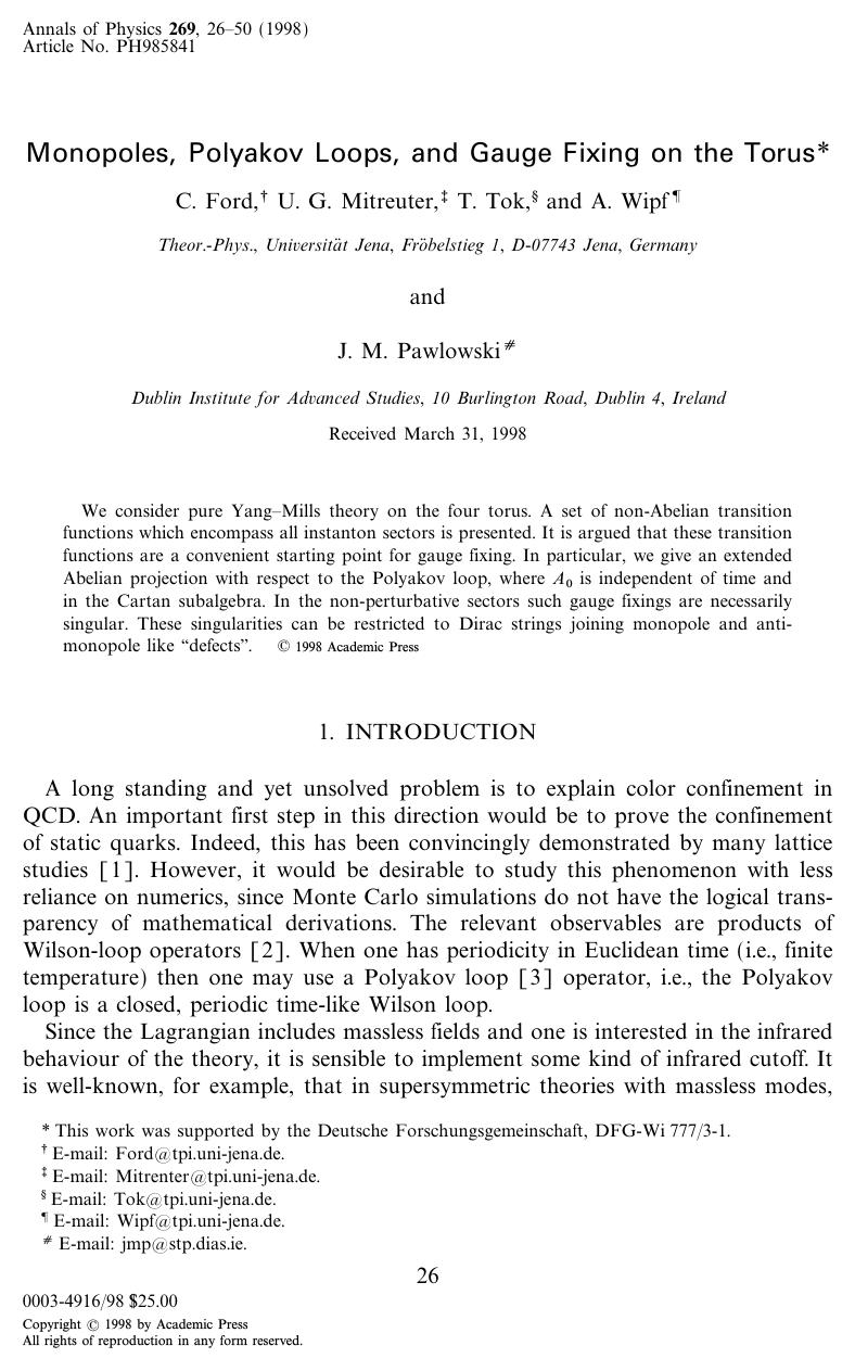 Monopoles, Polyakov Loops, and Gauge Fixing on the Torus by Ford C. et al