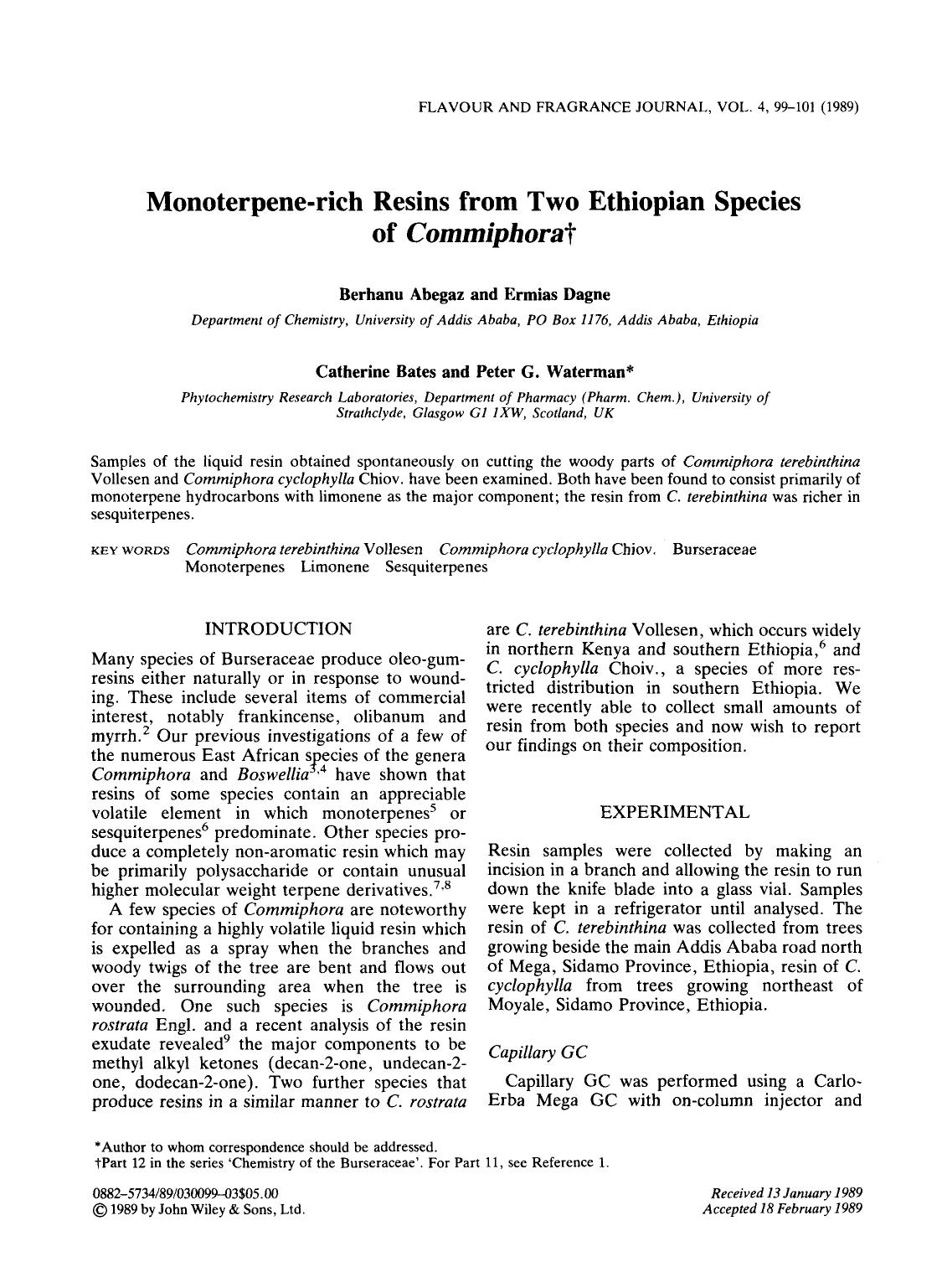 Monoterpene-rich resins from two ethiopian species of commiphora by Unknown