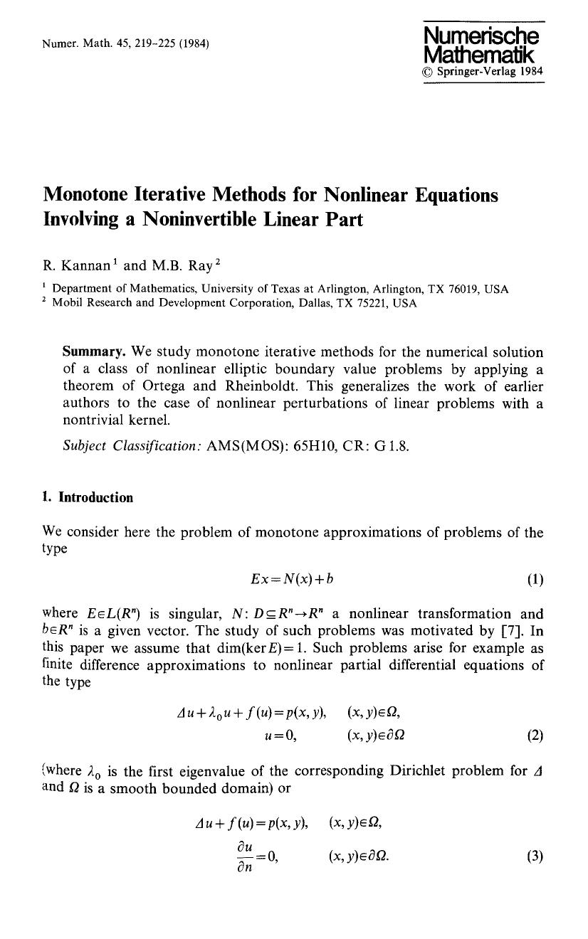 Monotone iterative methods for nonlinear equations involving a noninvertible linear part by Unknown