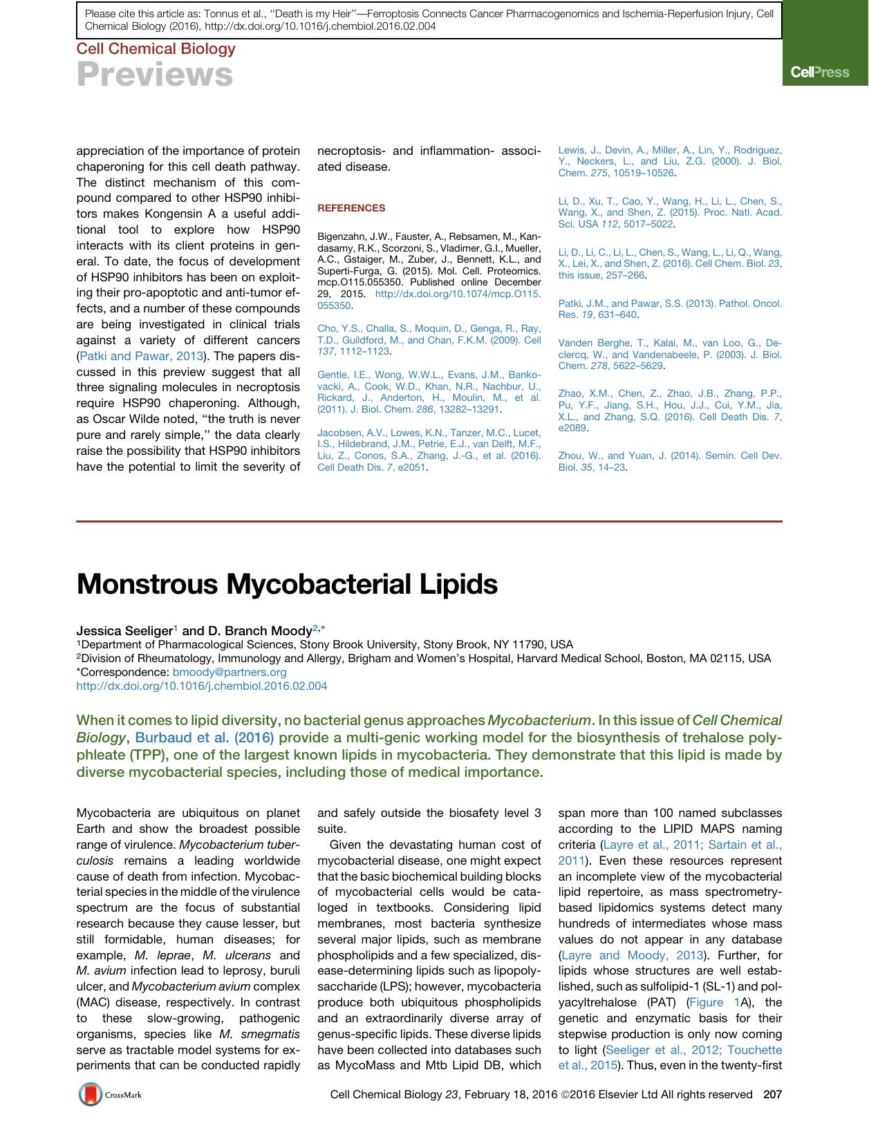 Monstrous Mycobacterial Lipids by Jessica Seeliger & D. Branch Moody