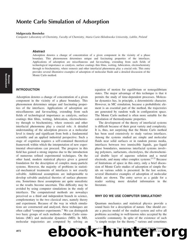 Monte Carlo Simulation of Adsorption by Malgorzata Borówko