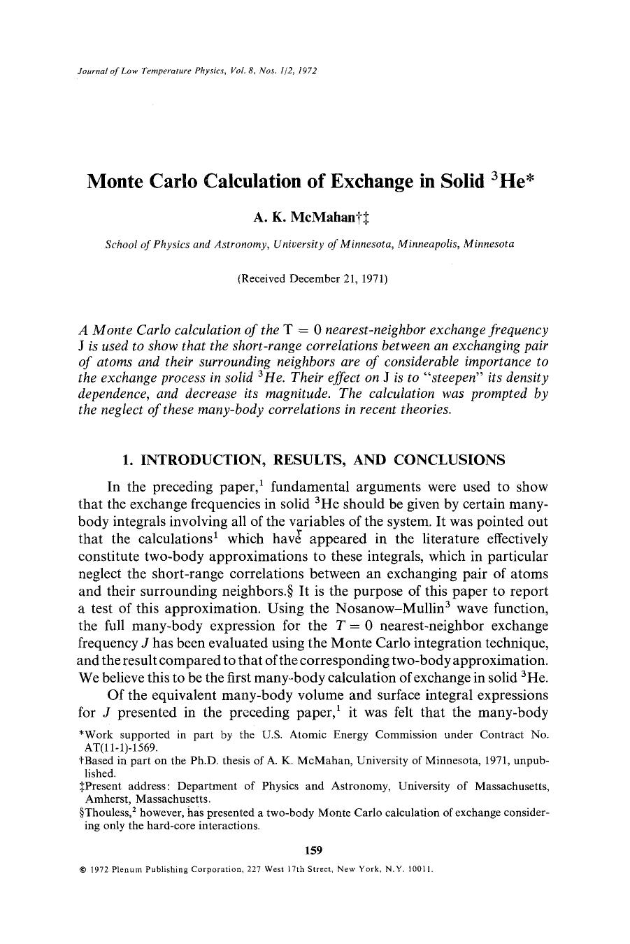 Monte Carlo calculation of exchange in solid <Superscript>3 <Superscript>He by Unknown