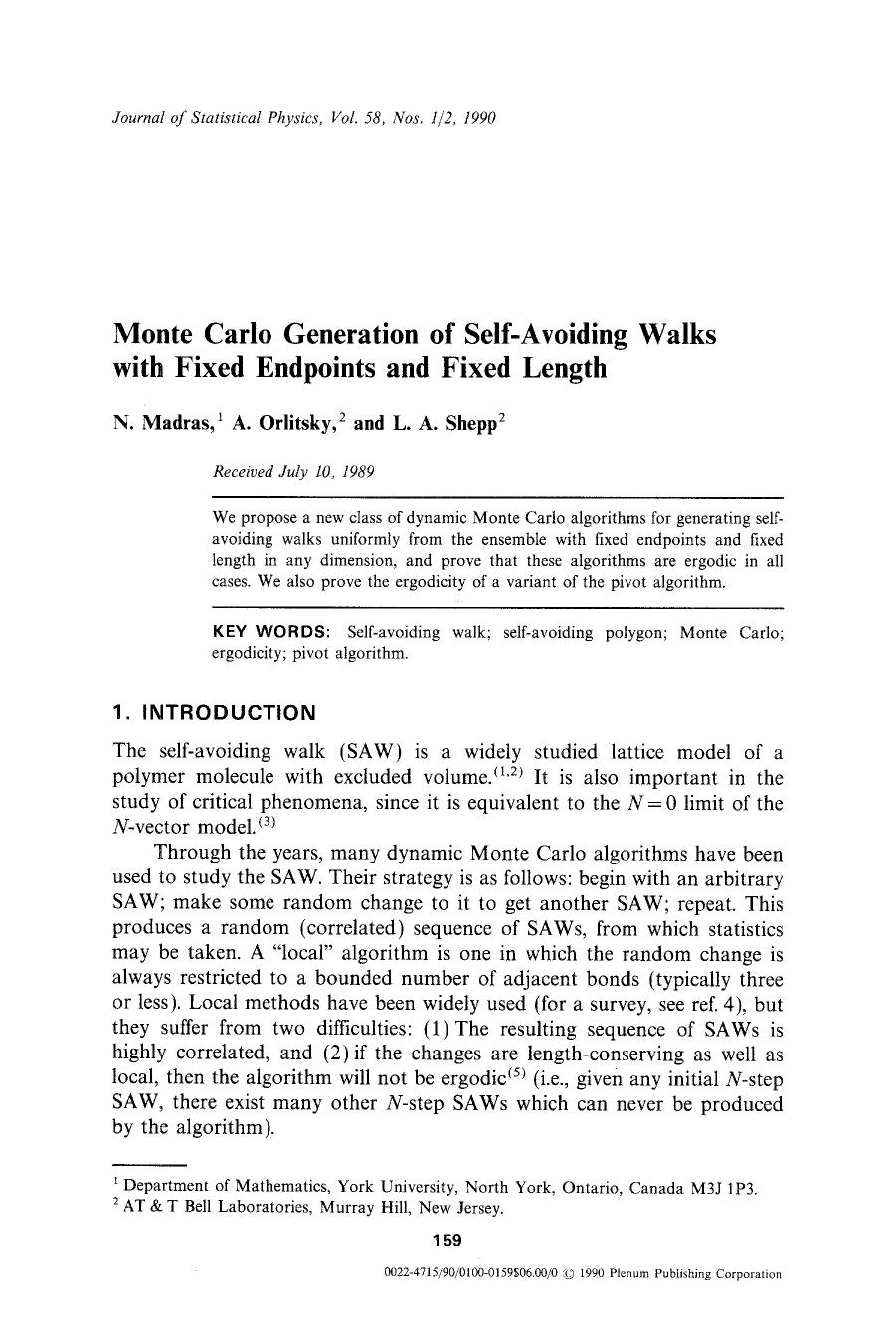 Monte Carlo generation of self-avoiding walks with fixed endpoints and fixed length by Unknown