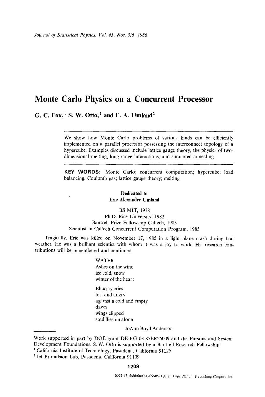 Monte Carlo physics on a concurrent processor by Unknown