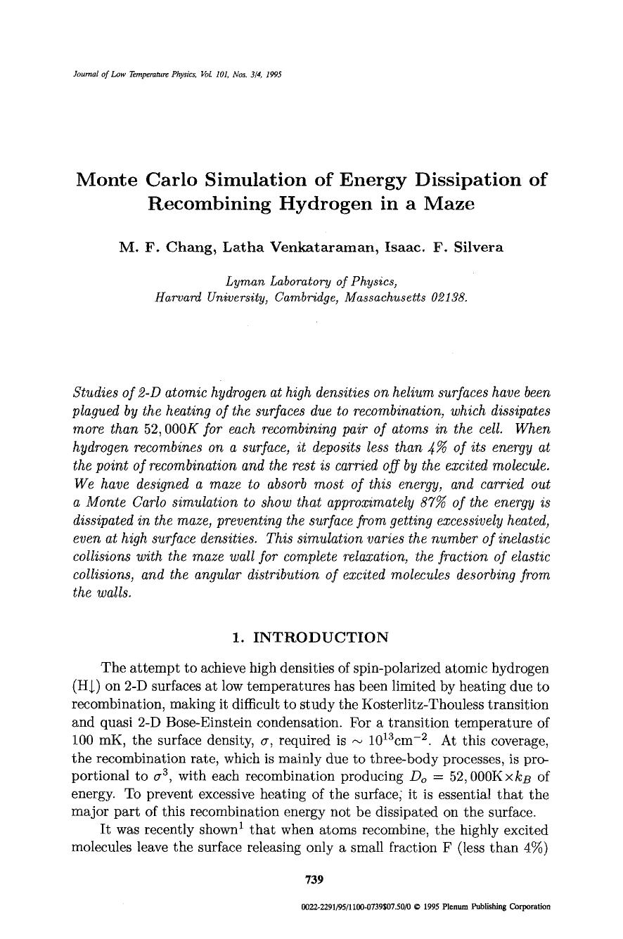 Monte Carlo simulation of energy dissipation of recombining hydrogen in a maze by Unknown