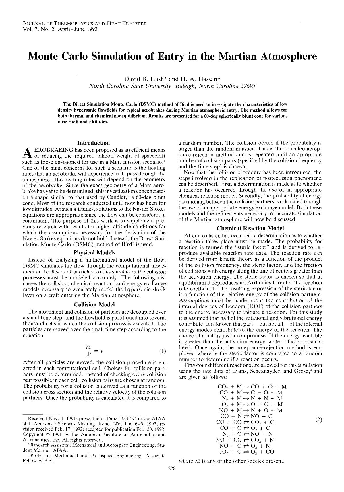 Monte Carlo simulation of entry in the Martian atmosphere by Unknown