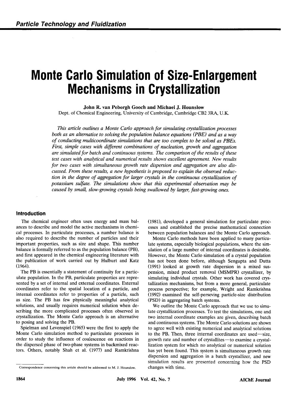 Monte Carlo simulation of size-enlargement mechanisms in crystallization by Unknown