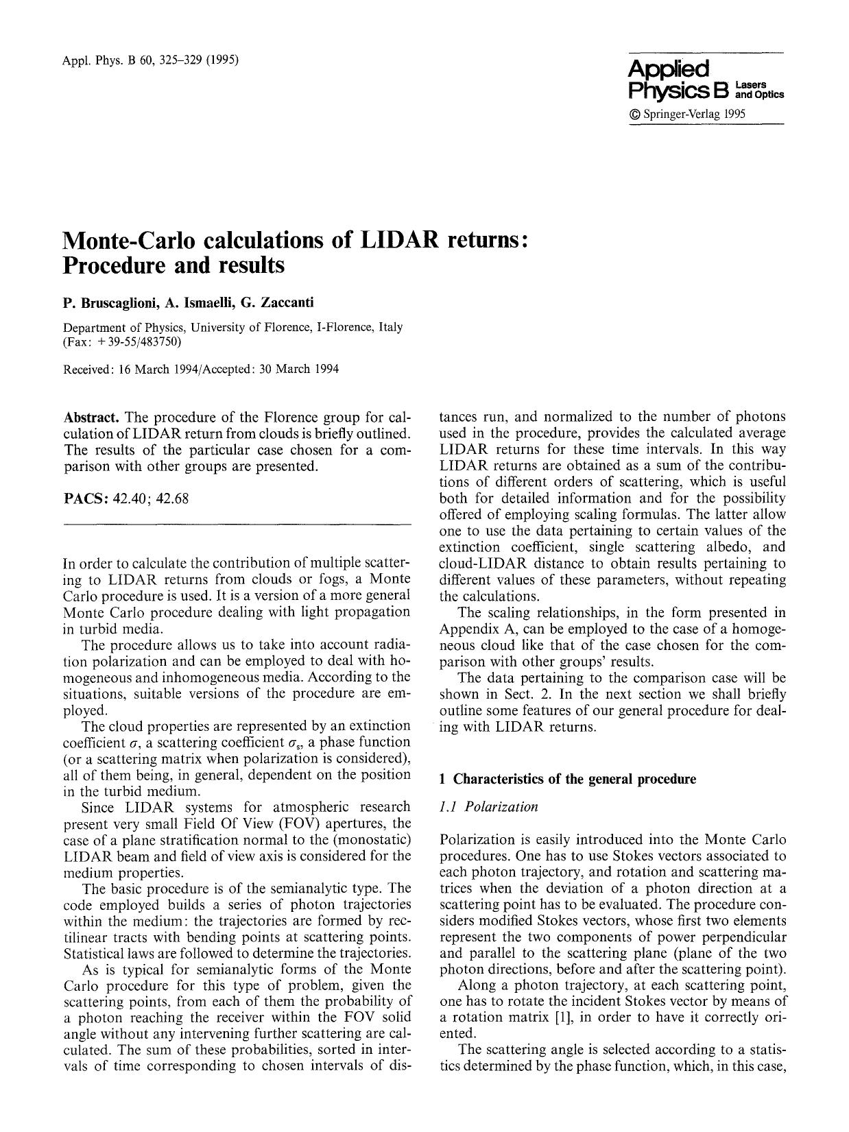 Monte-Carlo calculations of LIDAR returns: Procedure and results by Unknown