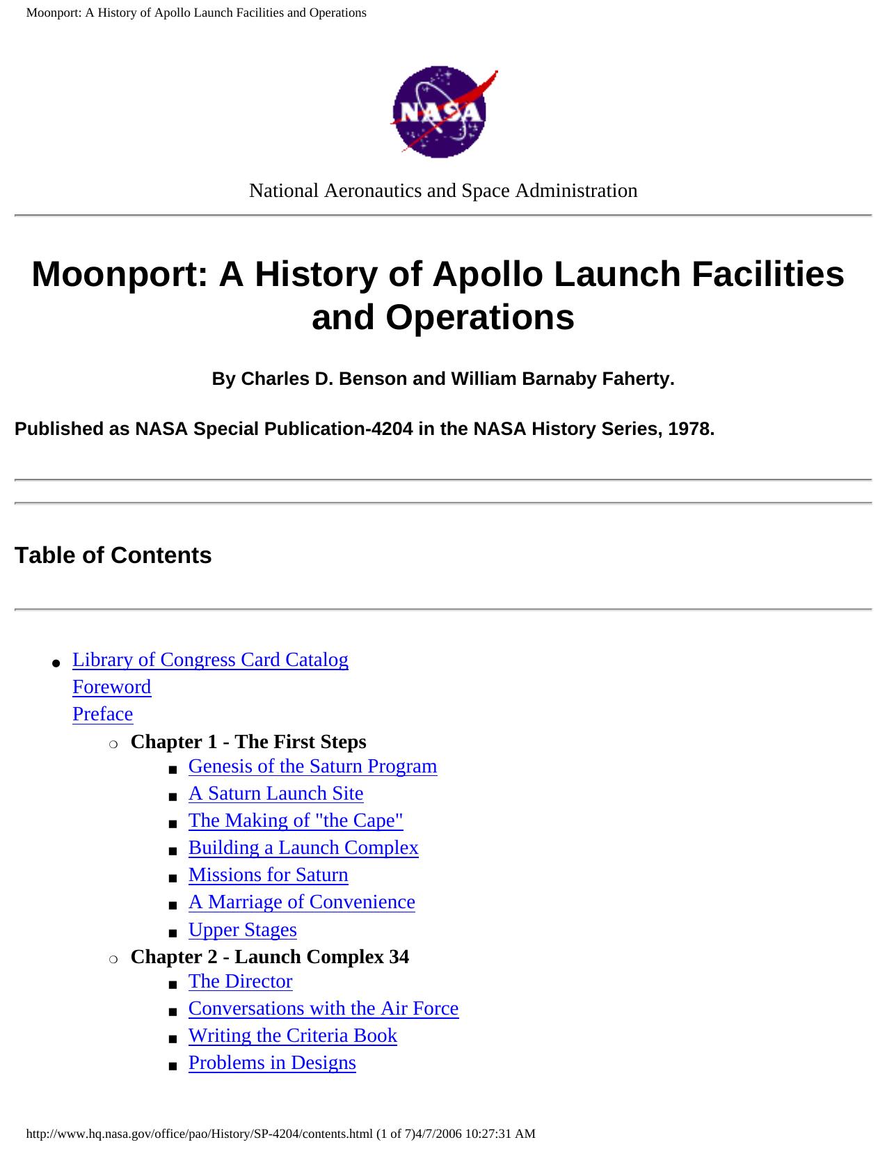 Moonport : a history of Apollo launch facilities and operations by unknow