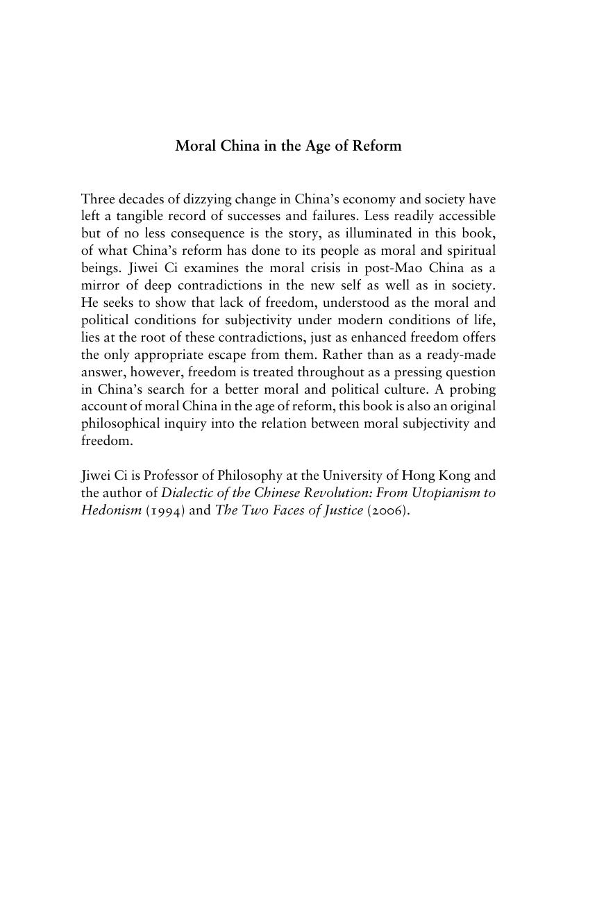Moral China in the Age of Reform by Jiwei Ci