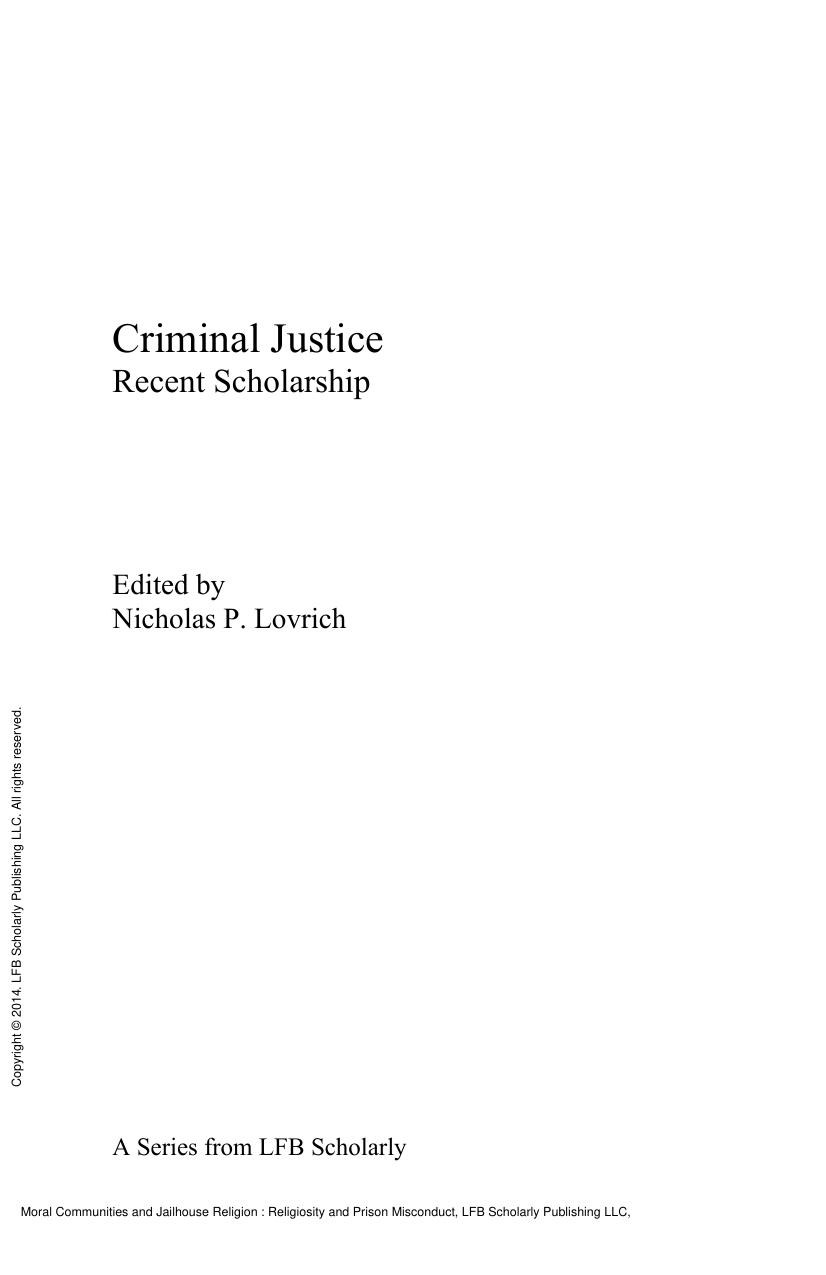 Moral Communities and Jailhouse Religion : Religiosity and Prison Misconduct by Benjamin Meade