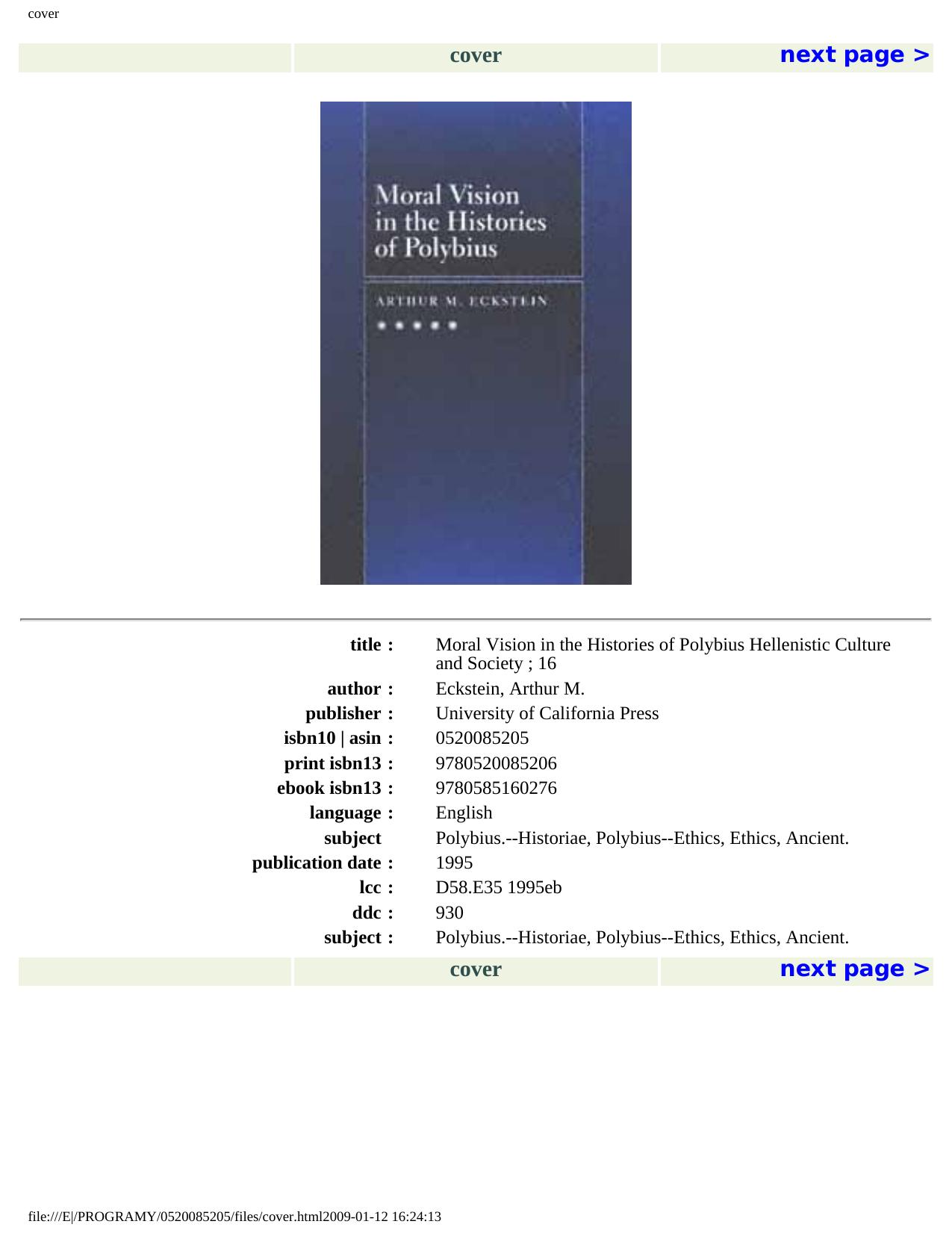 Moral Vision in the Histories of Polybius by A.M. Eckstein