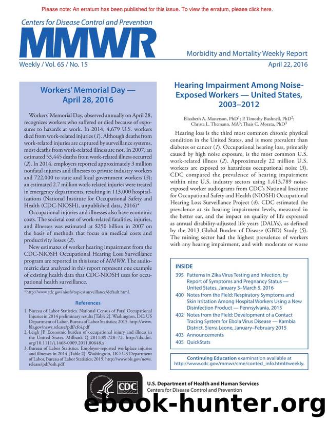 Morbidity and Mortality Weekly Report, Volume 65, Issue Number 15 by Unknown