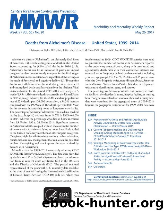 Morbidity and Mortality Weekly Report, Volume 66, Issue Number XX by Unknown