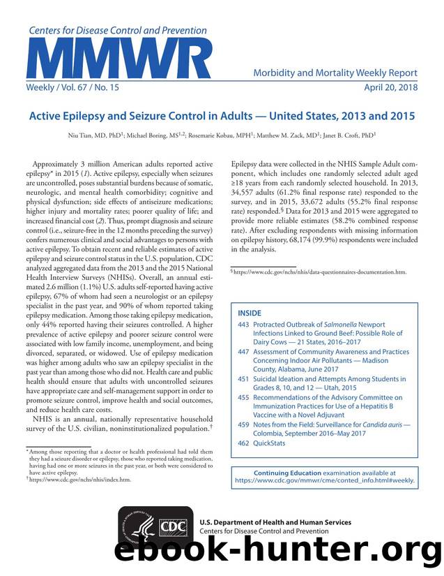 Morbidity and Mortality Weekly Report, Volume 67, Issue Number 15 by Unknown