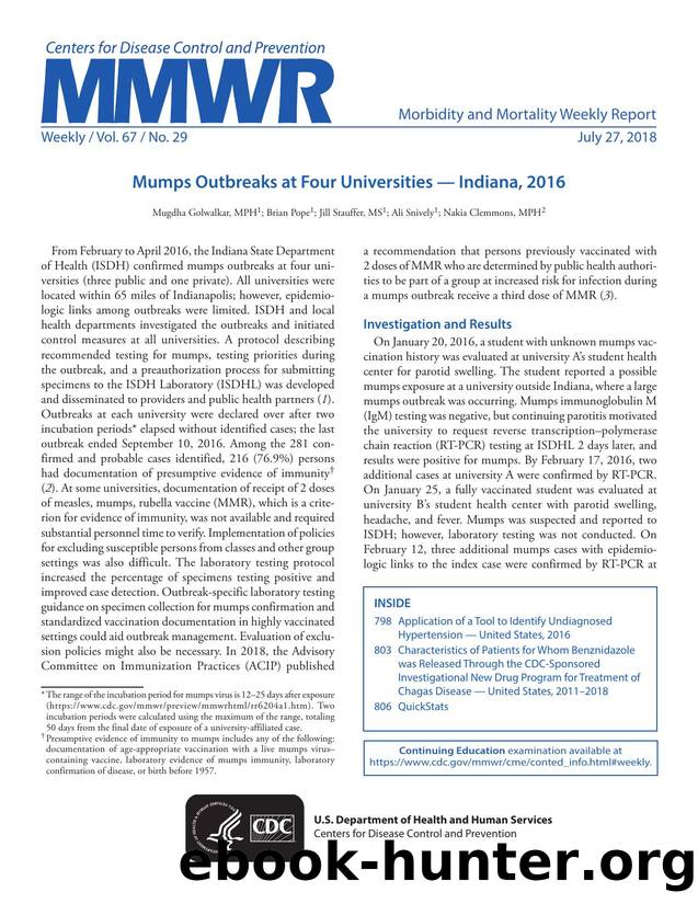 Morbidity and Mortality Weekly Report, Volume 67, Issue Number 29 by Unknown