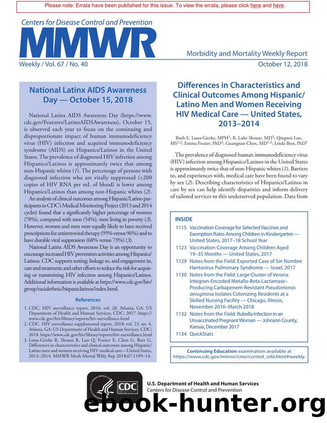 Morbidity and Mortality Weekly Report, Volume 67, Issue Number 40 by Unknown