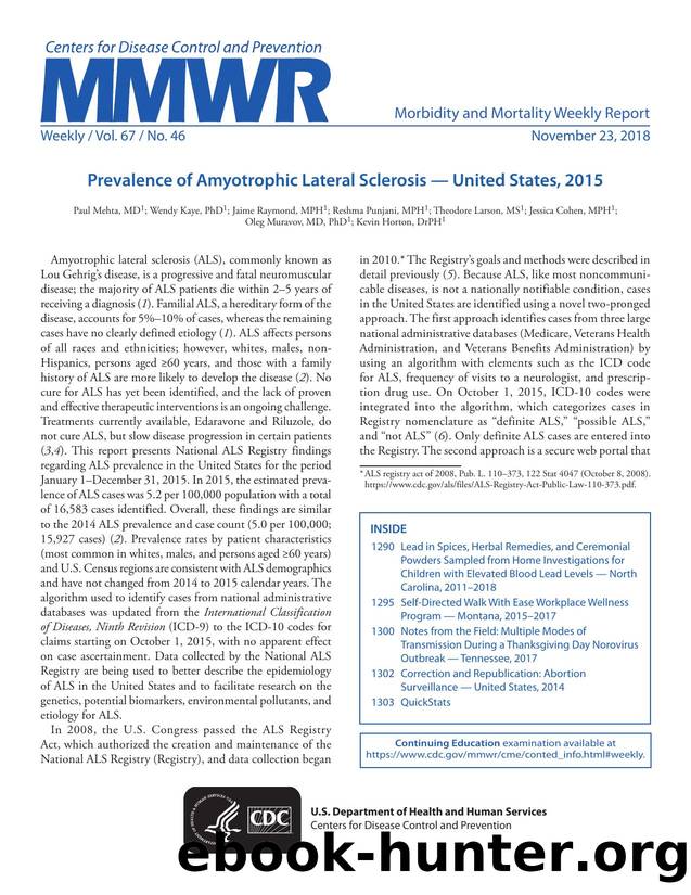 Morbidity and Mortality Weekly Report, Volume 67, Issue Number 46 by Unknown