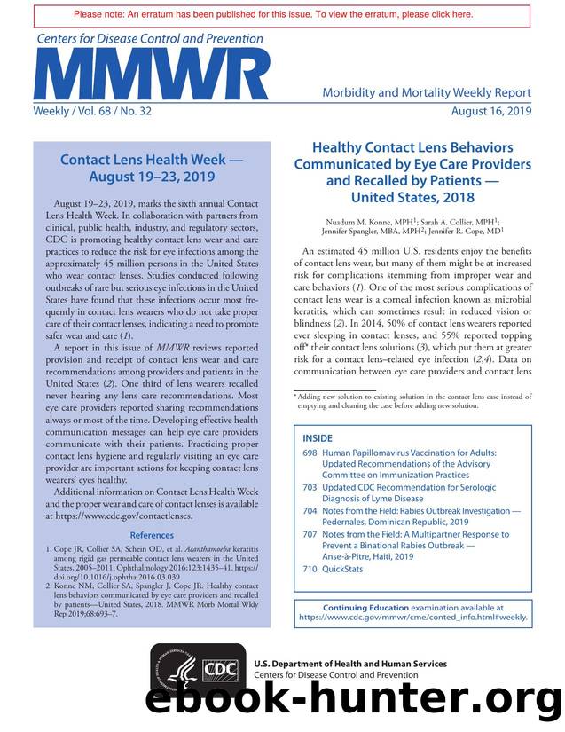 Morbidity and Mortality Weekly Report, Volume 68, Issue Number 32 by Unknown
