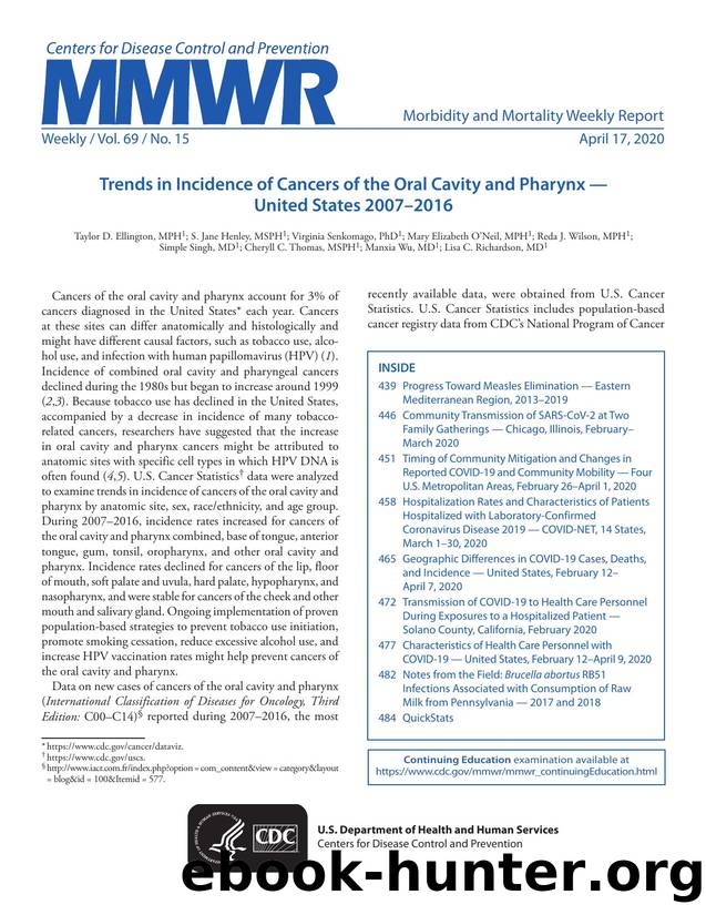 Morbidity and Mortality Weekly Report, Volume 69, Issue Number 15 by Unknown