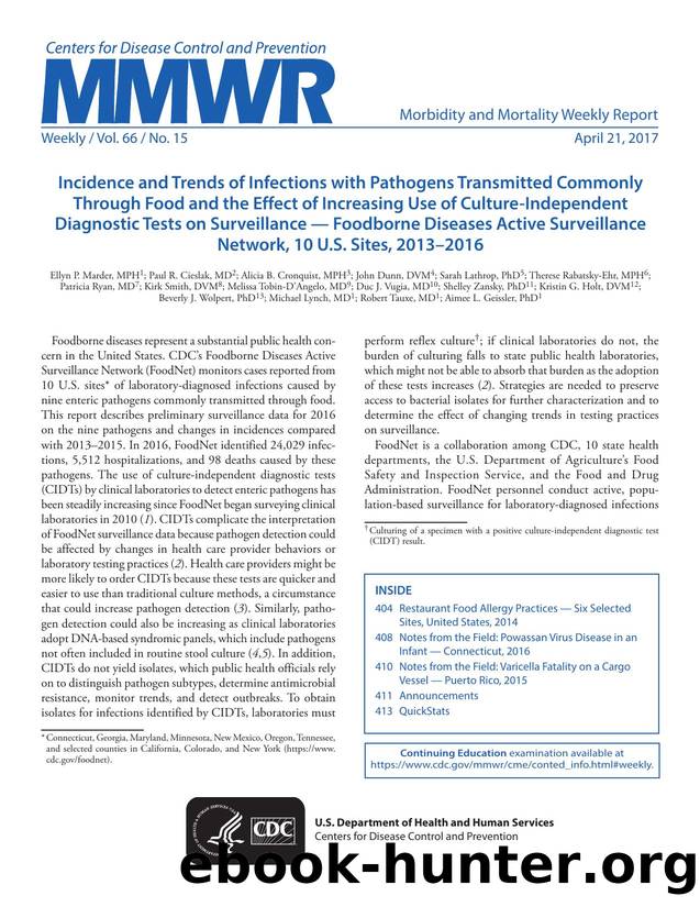 Morbidity and Mortality Weekly Report. Volume 66, Issue 15 by Unknown