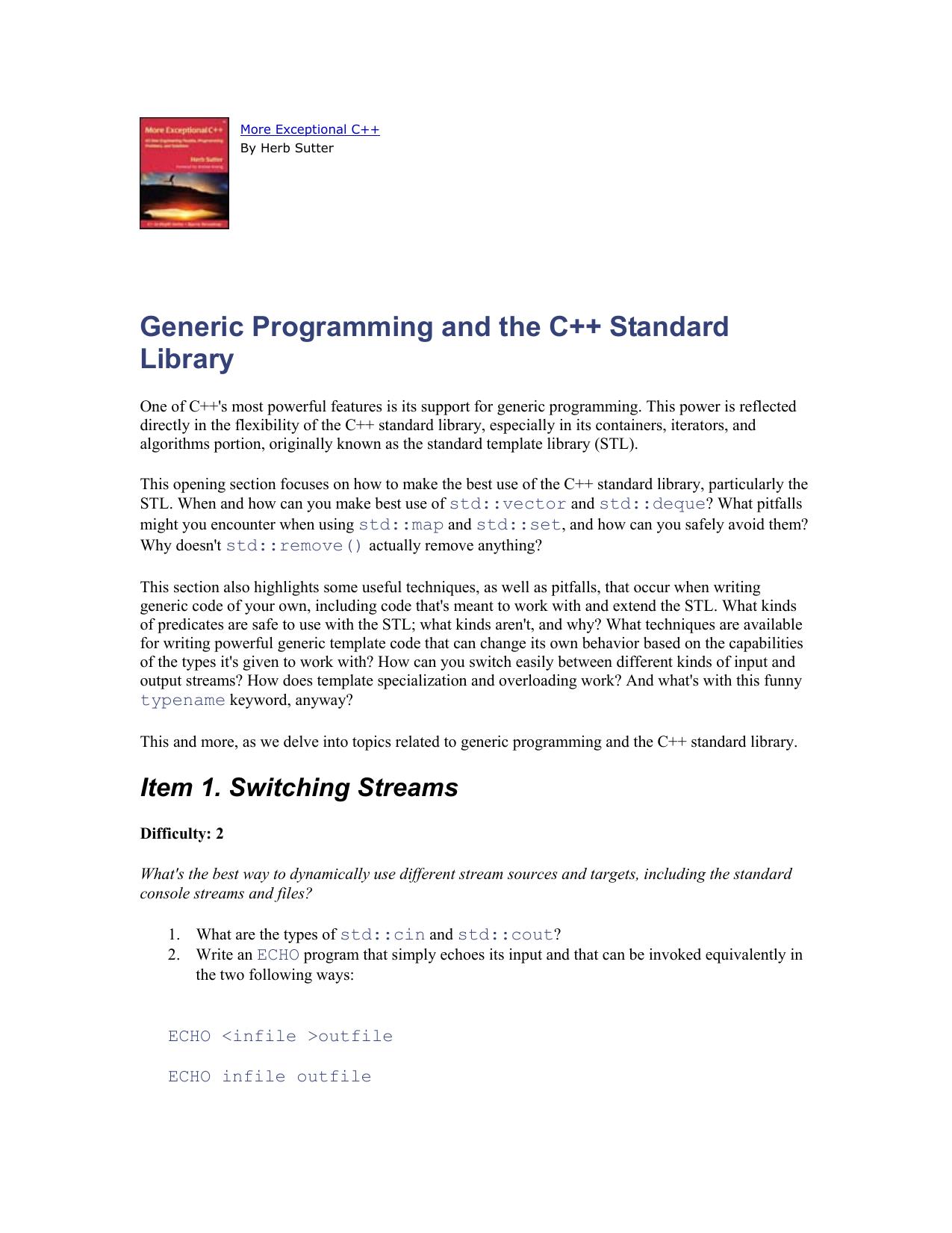 More Exceptional C++: 40 New Engineering Puzzles, Programming Problems, and Solutions by Herb Sutter