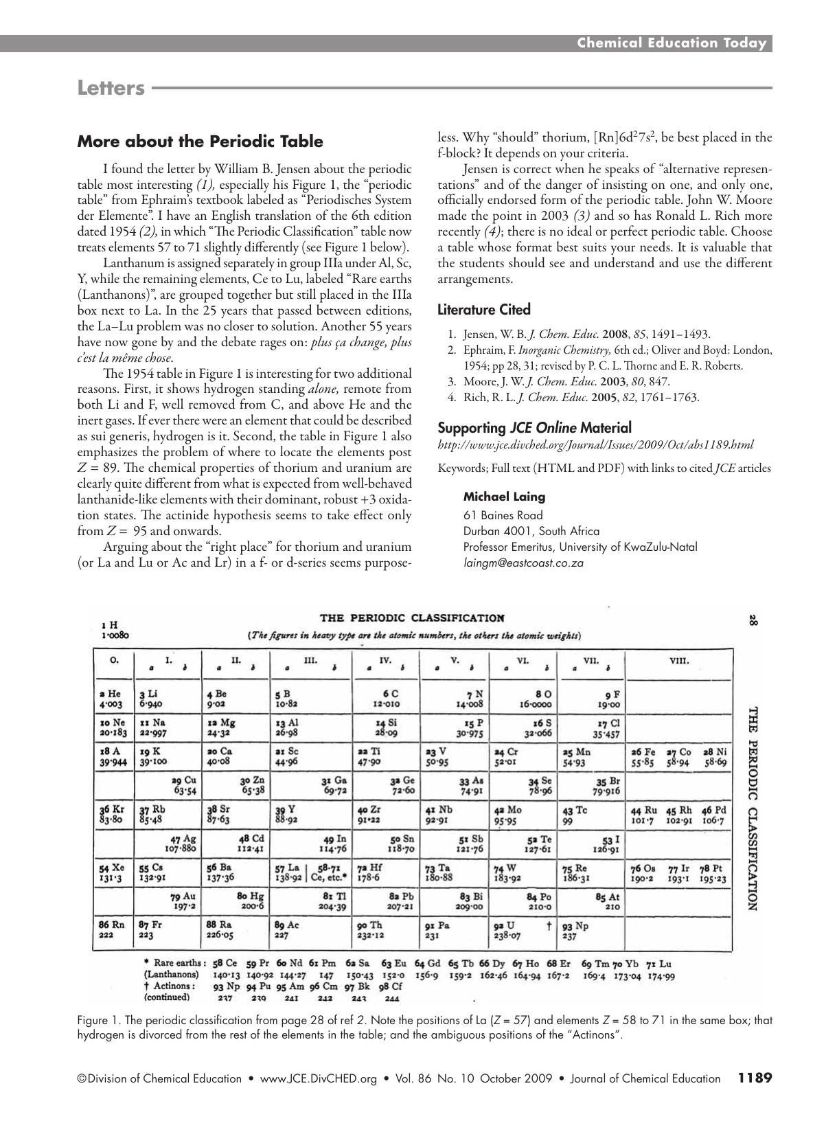 More about the Periodic Table by Michael Laing