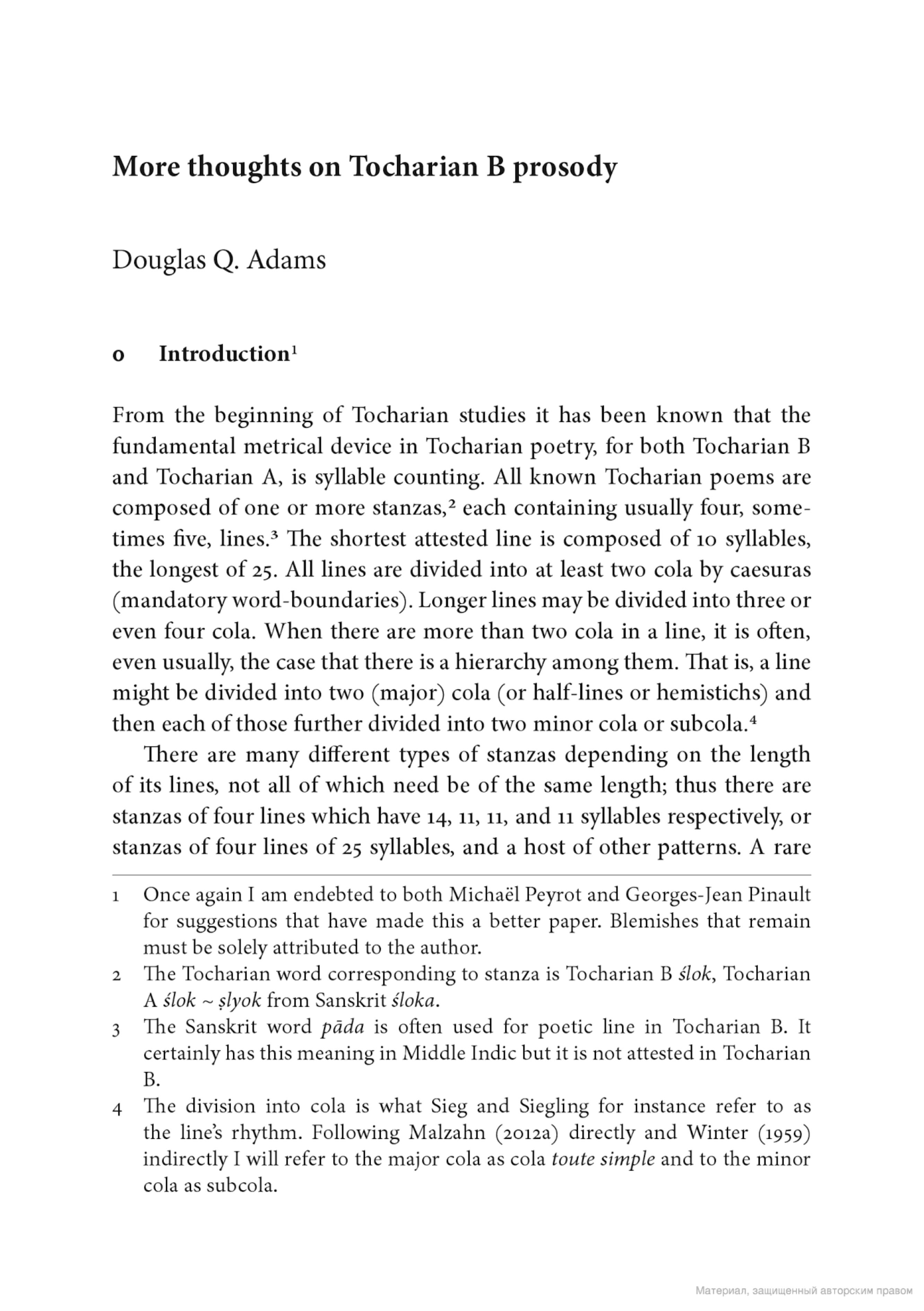 More thoughts on Tocharian B prosody by Douglas Q. Adams