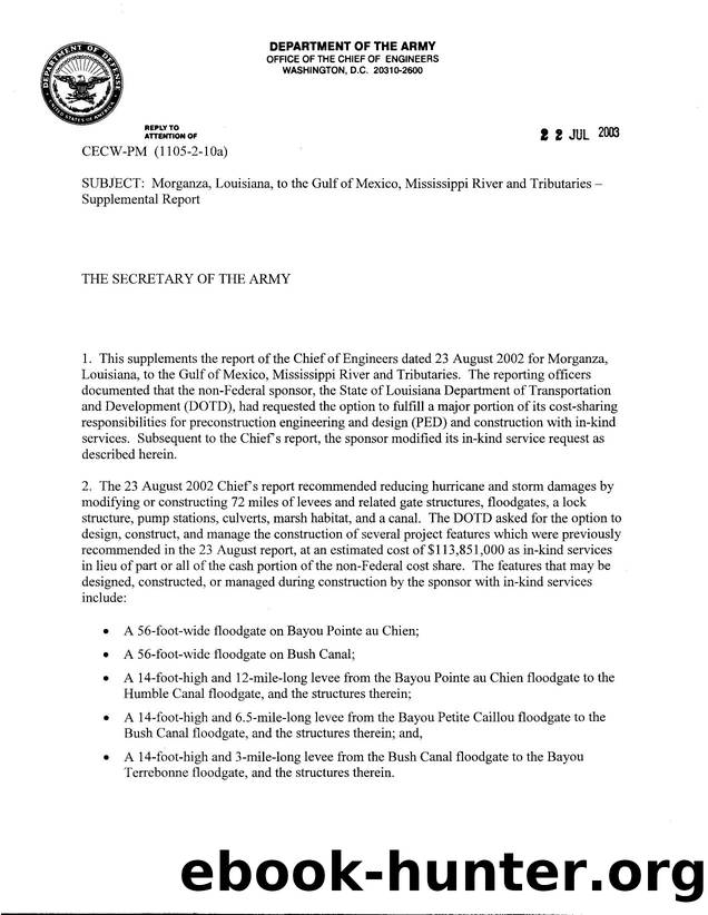 Morganza, Louisiana, to the Gulf of Mexico, Mississippi River and Tributaries - Supplemental Report by Unknown