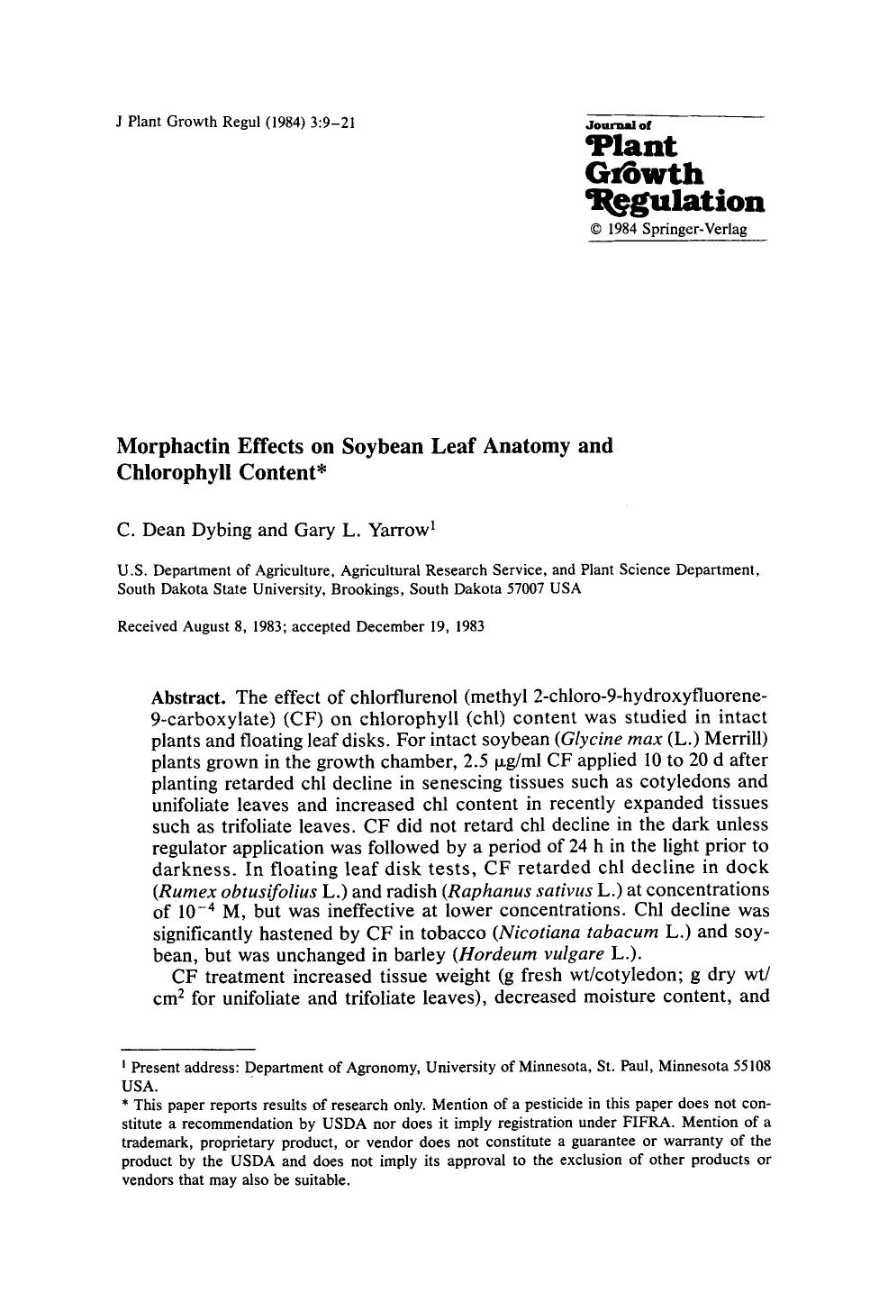 Morphactin effects on soybean leaf anatomy and chlorophyll content by Unknown