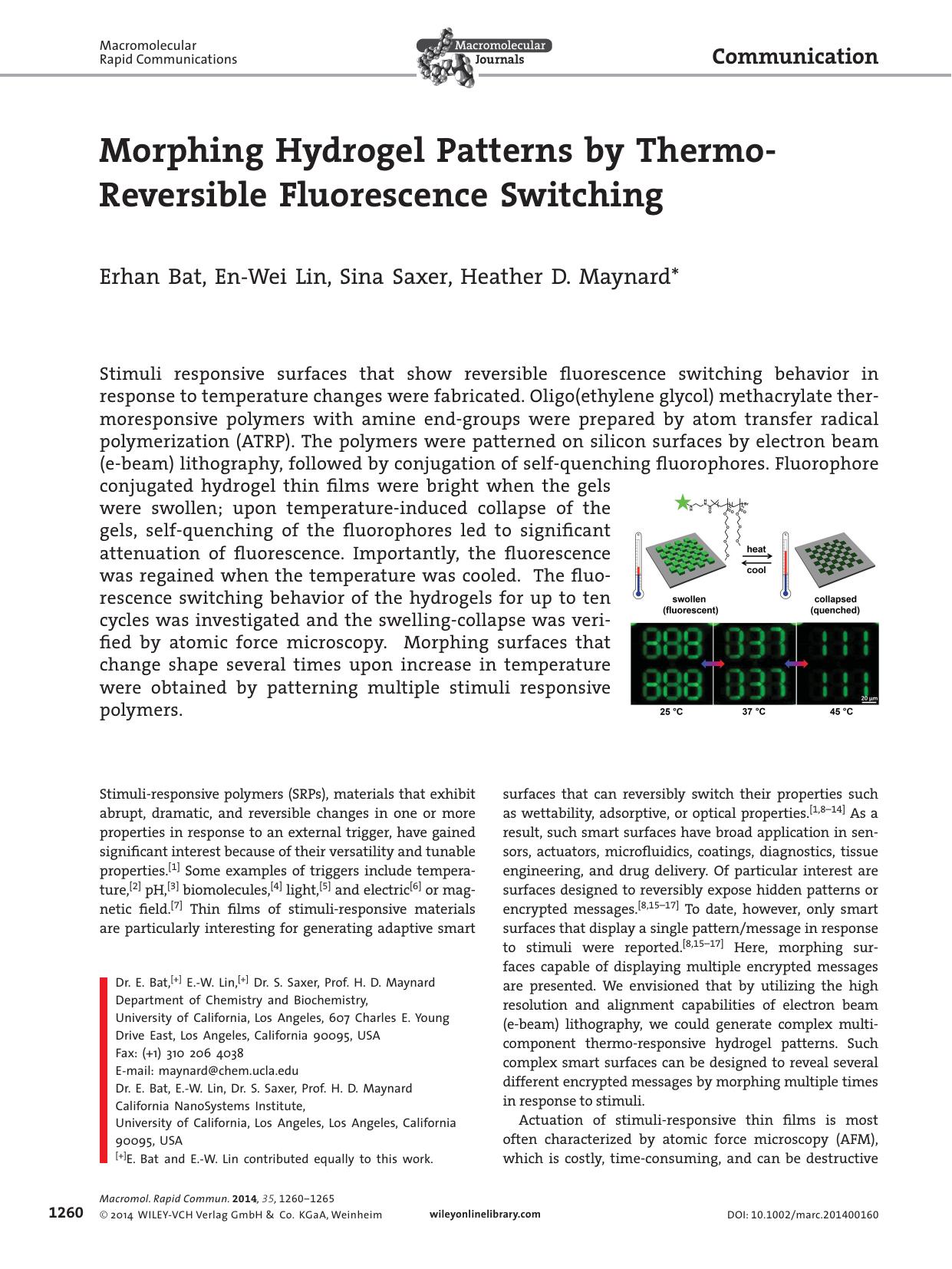 Morphing Hydrogel Patterns by ThermoReversible Fluorescence Switching by processteam