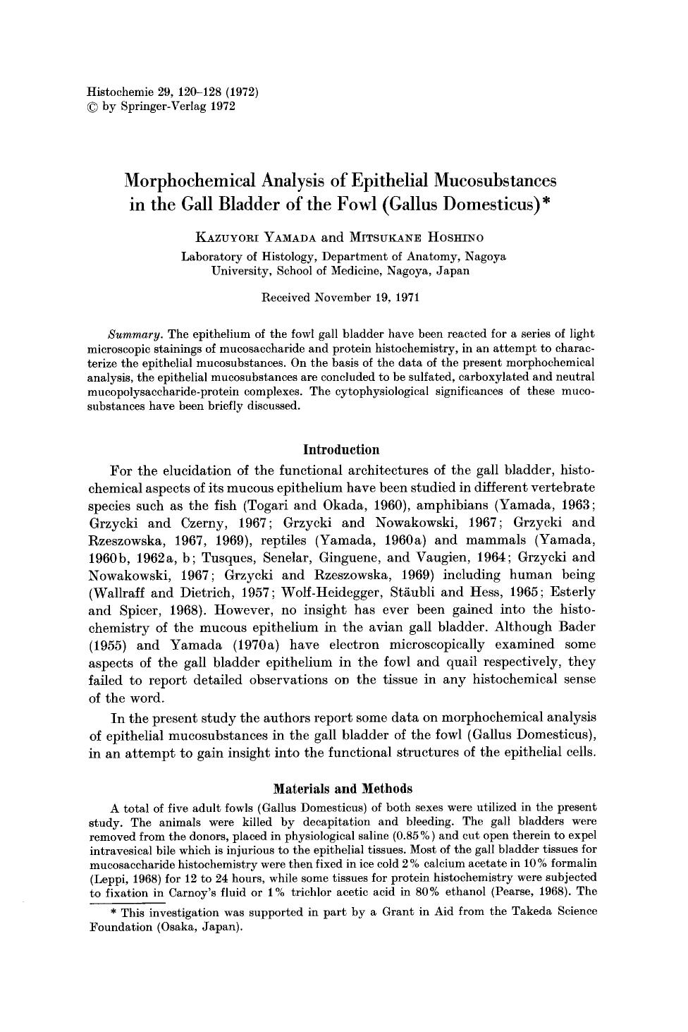 Morphochemical analysis of epithelial mucosubstances in the gall bladder of the fowl (Gallus Domesticus) by Unknown