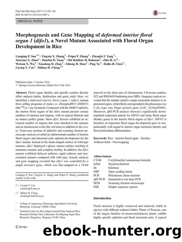 Morphogenesis and Gene Mapping of deformed interior floral organ 1 (difo1), a Novel Mutant Associated with Floral Organ Development in Rice by unknow