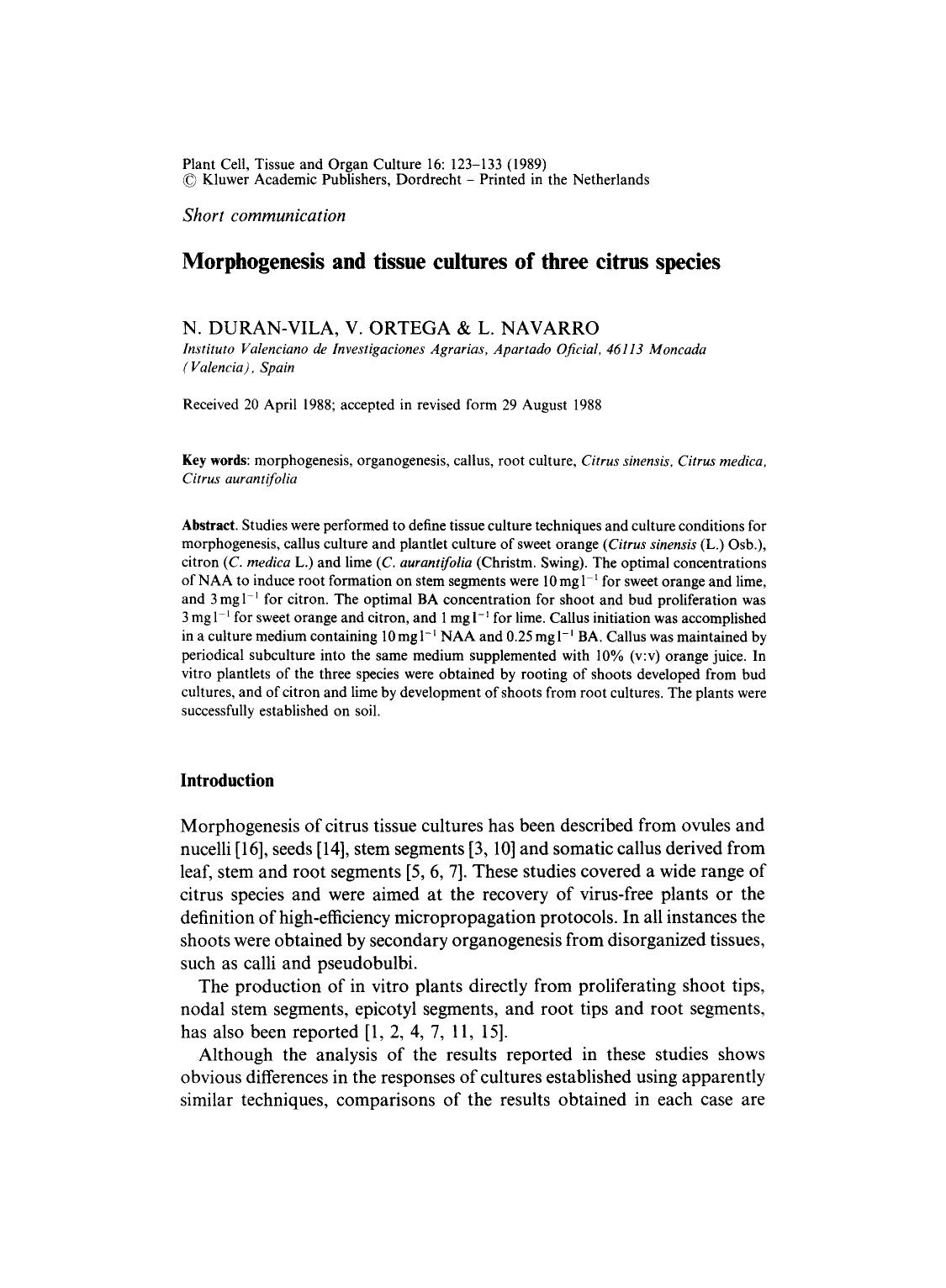 Morphogenesis and tissue cultures of three citrus species by Unknown