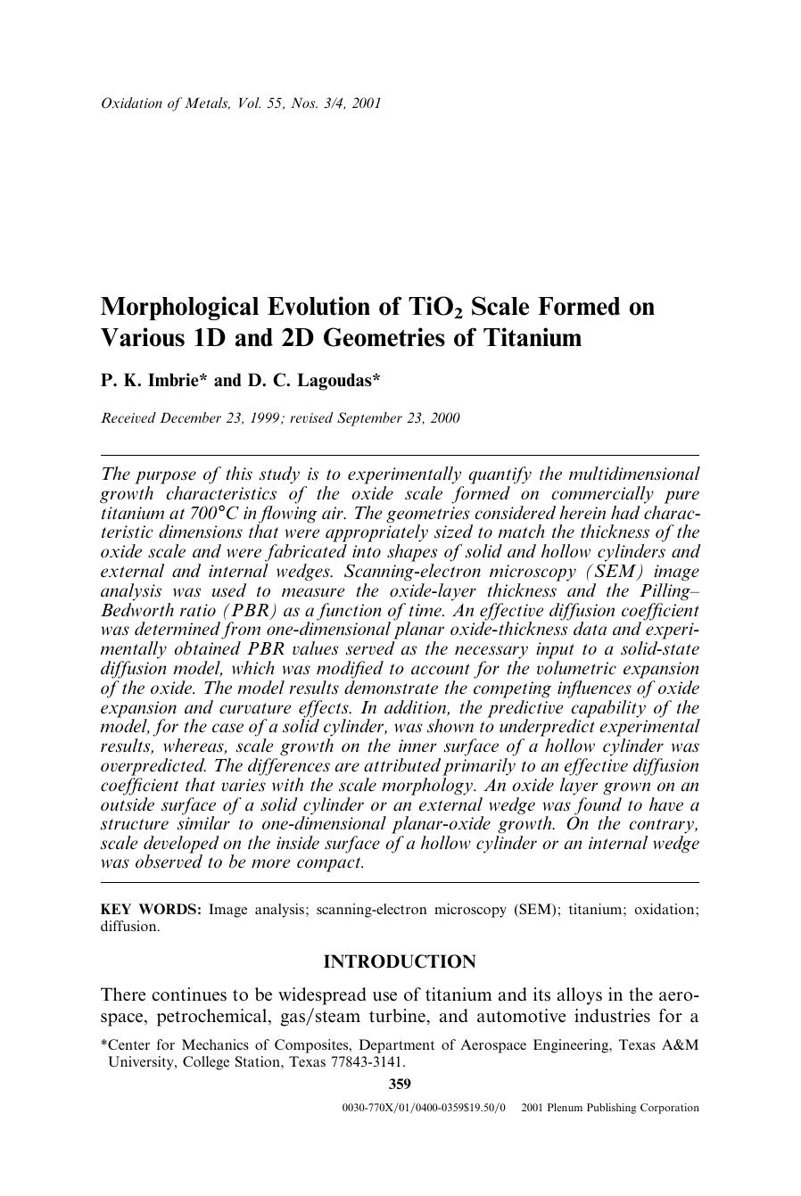 Morphological Evolution of TiO2 Scale Formed on Various 1D and 2D Geometries of Titanium by Unknown